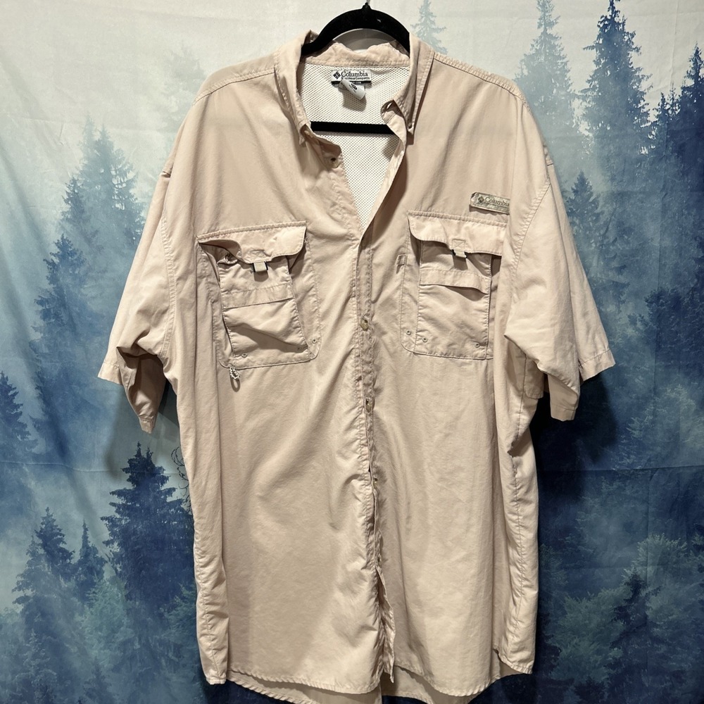 Columbia Shirt‎ Mens 2XL  Tan UPF 30 Short Sleeve Vented Outdoor Hiking Pockets